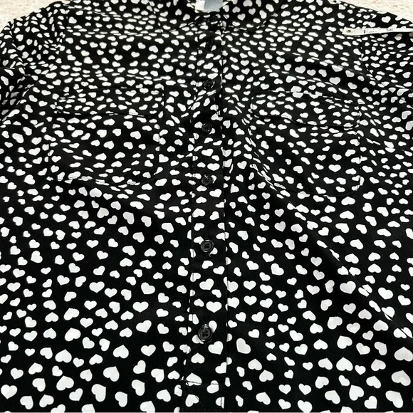 Old Navy Black White Ditzy Heart Print Long Sleeve Collared Dress Size XS - Picture 12 of 12